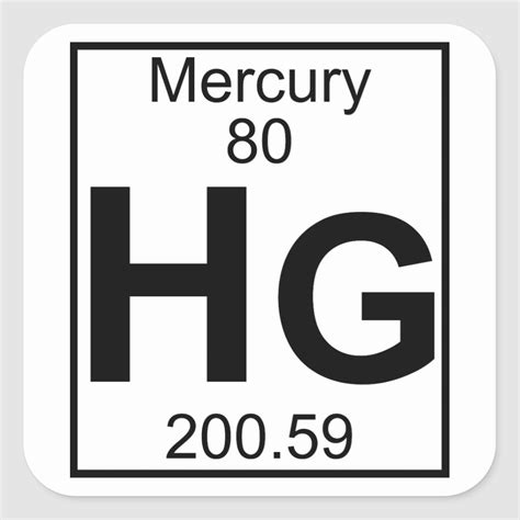 The Symbol For The Element Hg Is Shown In Black On White Square Sticker
