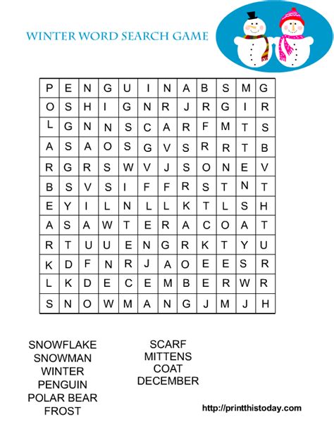 Winter Word Search Games Winter Words Winter Word Search Free