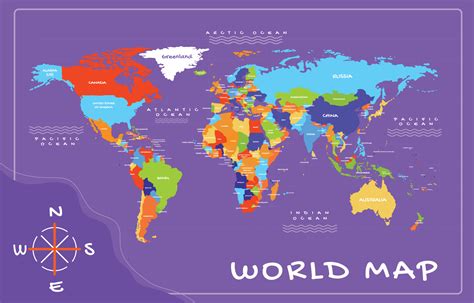Colorful World Map With Countries Name 21965937 Vector Art At Vecteezy