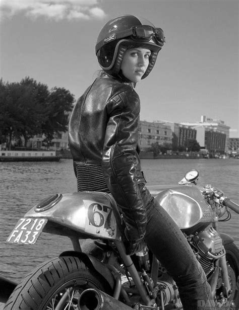 Cafe Racer Girl Davida Helmet Custom Moto Guzzi Bike