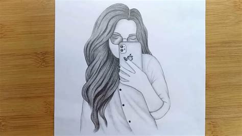 How To Draw A Girl With Mobile Phone Step By Step Pencil Sketch Youtube