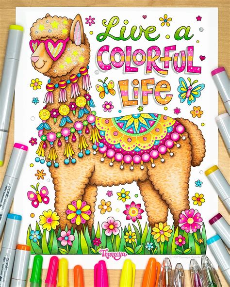 llama coloring page from thaneeya mcardle s live a colorful life coloring book quote coloring