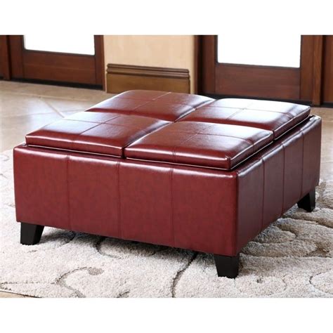For a smaller space, a grey leather ottoman square creates a similar look and still doubles as extra seating with a smaller footprint. Abbyson Living Trapani Square Faux Leather Ottoman Coffee ...