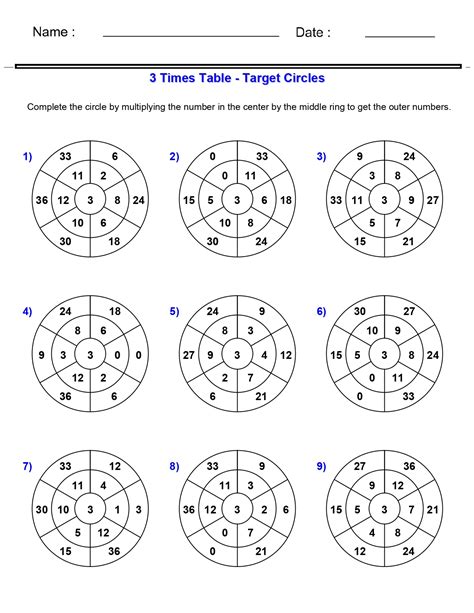 Multiplication Worksheets Times Table Target Circles Worksheets Made By Teachers