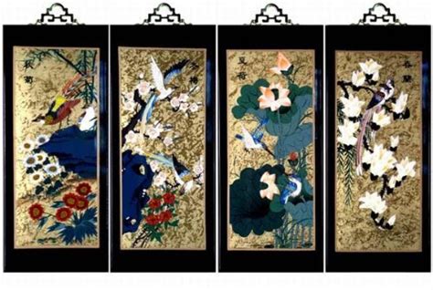 Buy Set Of 4 Oriental Lacquered Painting Wall Art Plaques Four Seasons