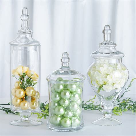 Efavormart Set Of 3 Clear Apothecary Glass Candy Jars With Lids 913