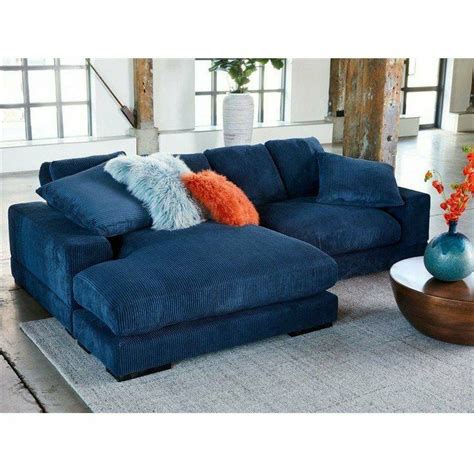 2 Pc Blue Corduroy Couch Large Reversible Modular Sectional Sofa