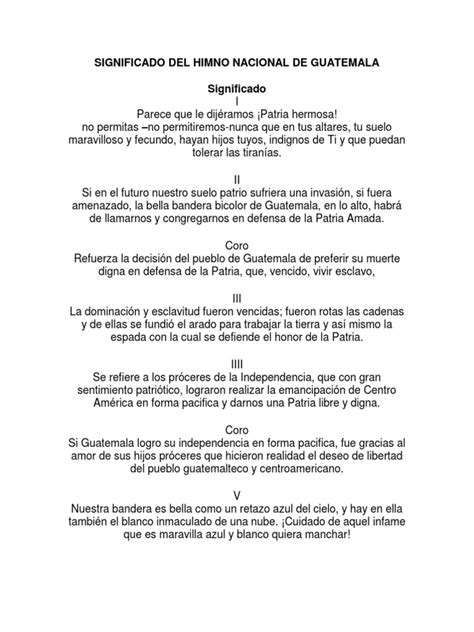 Significado Del Himno Nacional De Guatemaladocx Guatemala