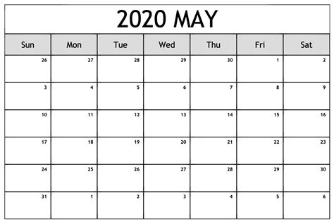 Free May Calendar 2020 Printable Blank Editable Word Excel Portrait