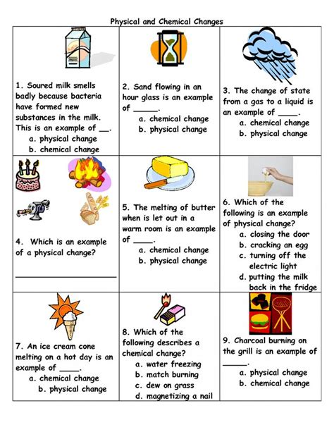 Physical Changes Worksheet