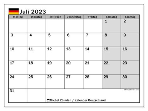 Kalender Juli 2023 Zum Ausdrucken “deutschland” Michel Zbinden De