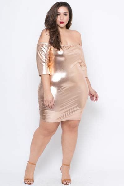 This Plus Size Stretch Knit Metallic Bodycon Dress Features An