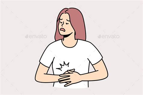 Unwell Woman Suffer From Stomachache Vectors Graphicriver