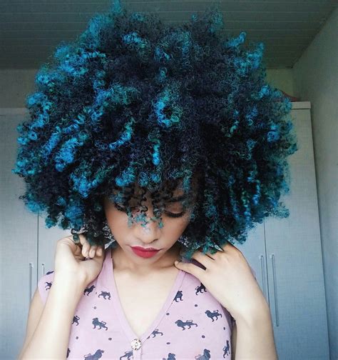 Curly Hair Blue Hair Instagram Futricandomoda Dyed Natural Hair Natural Hair Styles Curly
