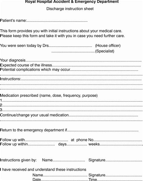 Emergency Medicine Discharge Instructions Template Printable Templates