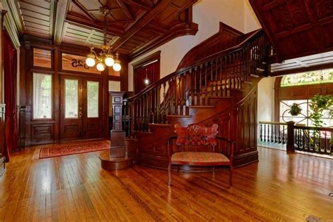 Beautiful Wood Staircase In Old Victorian Era House Interior View