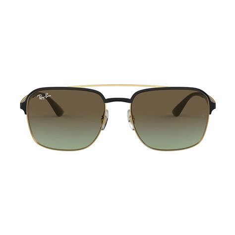 Mens Square Aviator Sunglasses Gold Black Green Gradient Ray