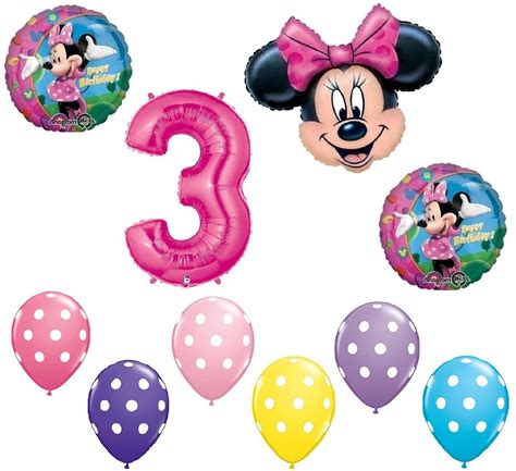 Minnie Mouse 3 3rd Pink Bow Birthday Party Decoration Mylar And Latex