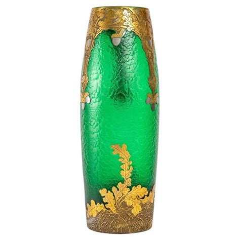 Montjoye France Large Art Nouveau Vase In Mouth Blown Art Glass 1880