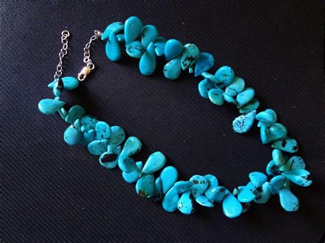 Vintage Chinese Genuine Turquoise Necklace Sterling Silver Clasp