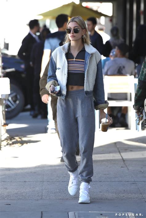 Hailey Baldwin Wearing A Crop Top And Sweatpants Popsugar Fashion Photo 5