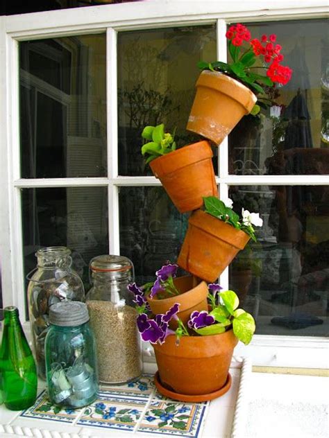 May Days How To Make A Tipsy Pot Stacked Flower Pots Stacked Pots