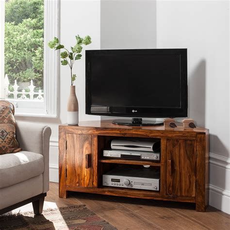 Next day delivery & finance available. Solid Sheesham Wood Television Stand | Corner TV Unit ...