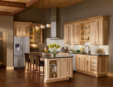 Dark cabinets with glass door panels offer a great contrast natural wood island: Pin on Kitchen