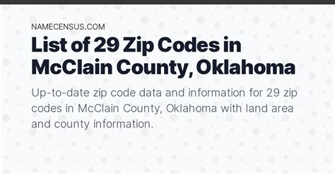 Mcclain County Zip Codes List Of 29 Zip Codes In Mcclain County Oklahoma