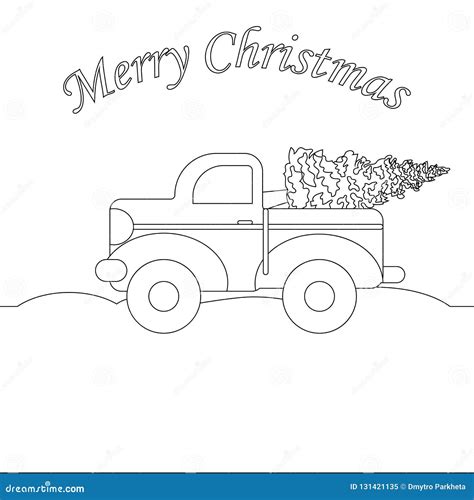Red Truck With Christmas Tree Stock Vector Illustration Of Pine Card