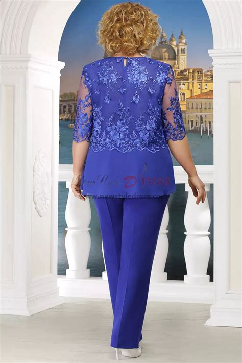 Plus Size Mother Of The Bride Pant Suit With Elastic Waist 3pc Trousers