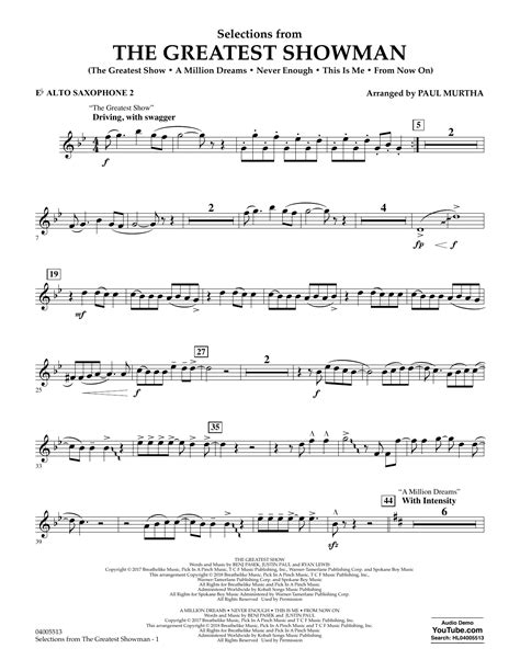 Selections From The Greatest Showman Arr Paul Murtha Eb Alto Saxophone 2 Sheet Music