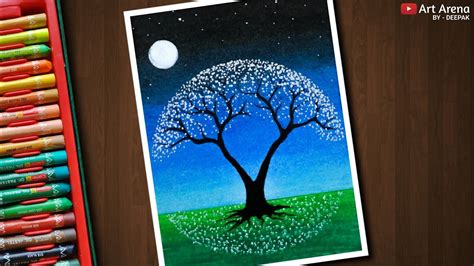 Easy Drawing For Beginners With Oil Pastels Magical Tree Drawing