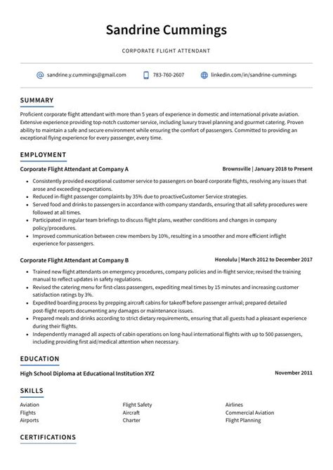 Corporate Flight Attendant Resume Cv Example And Writing Guide