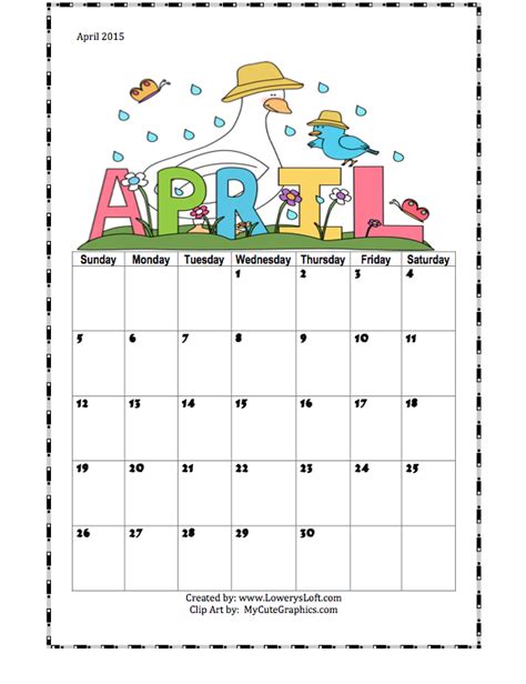 Groovy Educator Free 2015 April Calendar