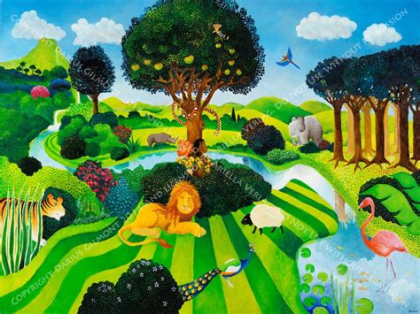 Bible Illustration The Garden Of Eden With Adam And Eve Under The Tree