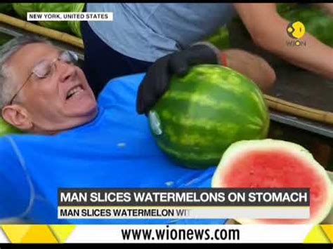 New York Man Sets Guinness World Record Of Slicing Watermelons On Stomach Youtube