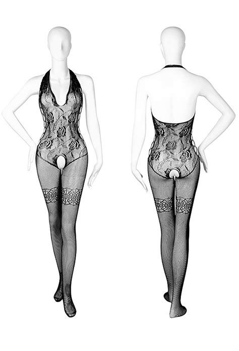 Sexy Lingerie Rose Pattern Crotchless See Through Bodysuit Sexy Tights Lingerie Top Quality