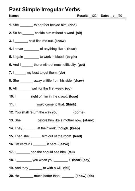 Past Simple Irregular Verbs Exercise In Irregular Verbs Simple The