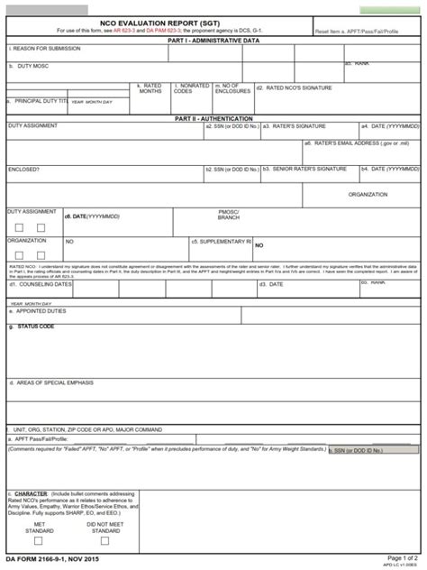 Da Form 2166 9 1 Nco Evaluation Report Sgt Army Pubs Da Form