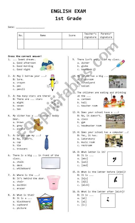 1st Grade Exam Esl Worksheet By Rhae