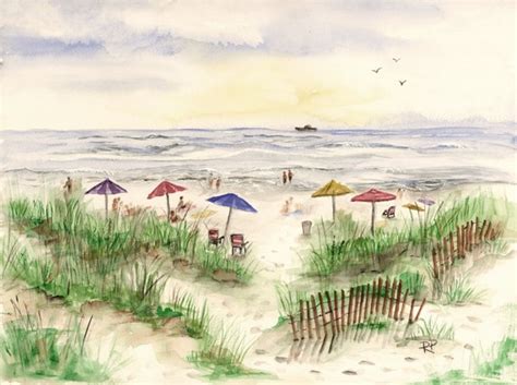 Print Of Original Watercolor Painting Summer Beach Etsy