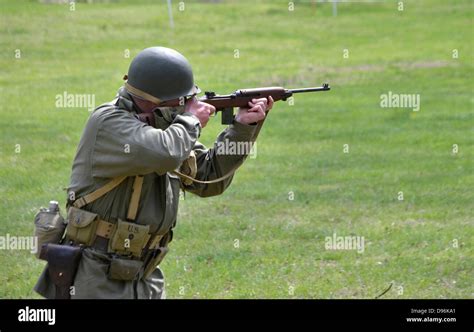 Us Soldier Shooting An M Carbine During A Wwii Reenactment In Glendale