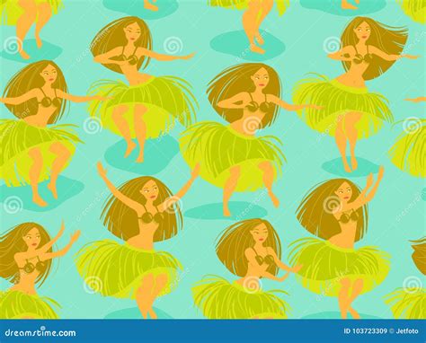 Beautiful Hawaiian Girl Dancing Hula Dance On The Background Of The