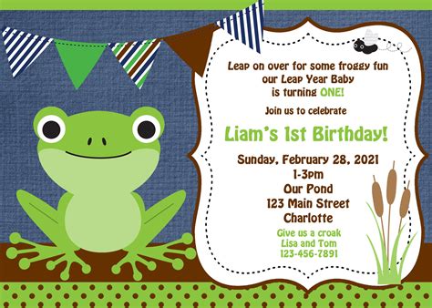Leap Year Birthday Invitation Frog Birthday Party Invitation Etsy