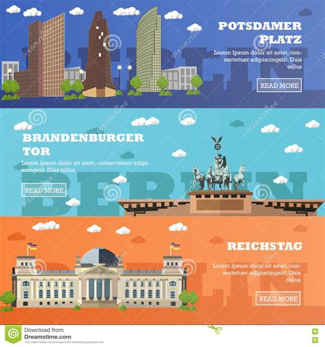 Berlin Tourist Landmark Banners Vector Illustration With German Famous