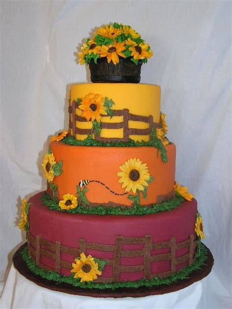 Sunflowers Themed Cakes Two Tier Cake Tiered Cakes