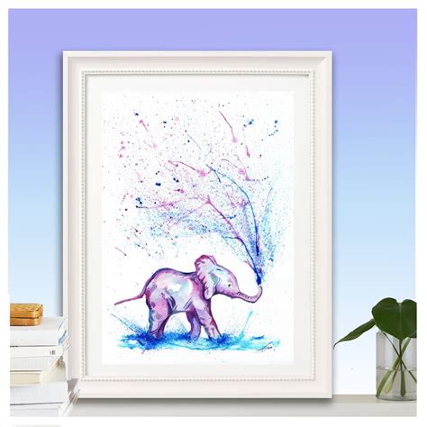 Baby Purple Elephant Squirting Water Watercolour Elephant Etsy