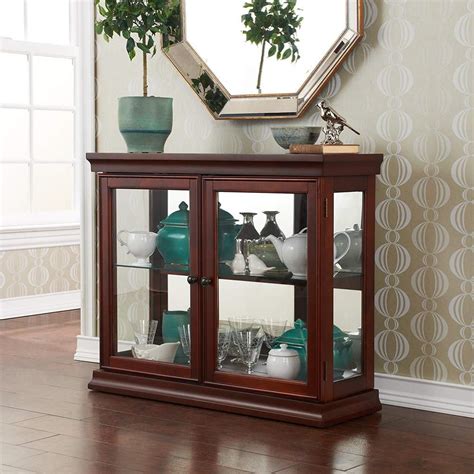 Wooden Glass Display Case Durable Vintage Stand Cabinet Curio Mirrored Shelves