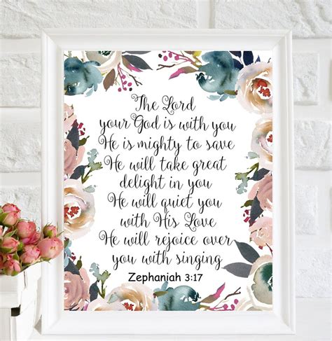 The Lord Your God Is With You Bible Verse Wall Art Zephaniah Etsy